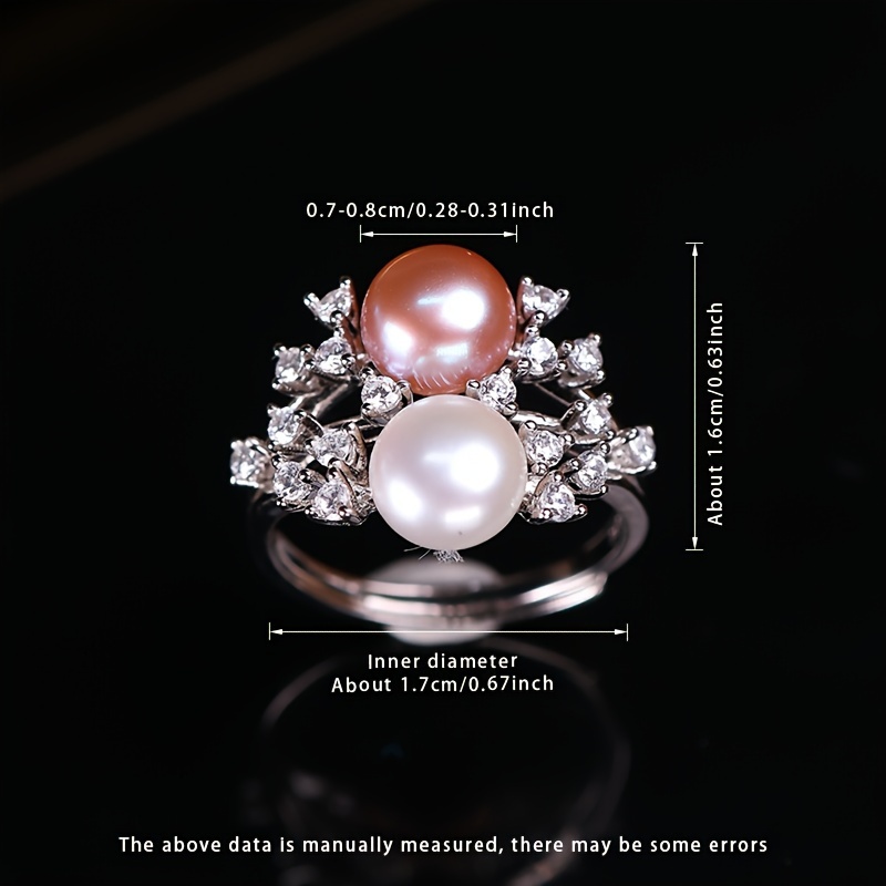 S925 Silver Pearl Ring, 7-8mm Two Tone Natural Freshwater Pearl